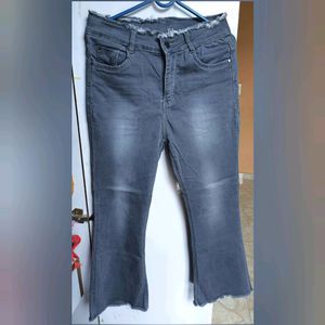 Women Bootcut Grey Jeans With High Waist