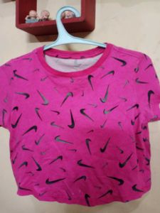 Pink Nike All-Over Print Cropped T-Shirt