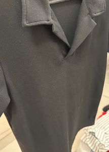 Black Collared V-Neck Top