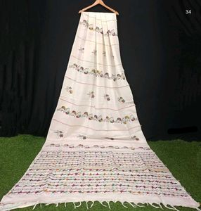 Elegant Embroidered White Saree