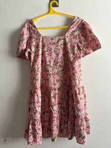 Pink Floral Tiered Mini Dress