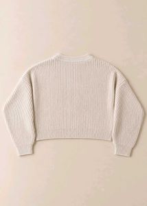 CREAM LACE-UP CROPPED KNIT SWEATER