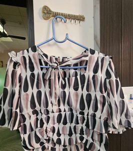 Patterned Tie-Neck Top