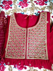 Exquisite Red Kurta Set with Gold Embellishments