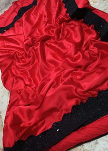 Red Satin Saree with Black Border