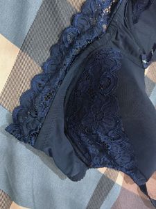 Navy Blue Lace Trim Bra 40c