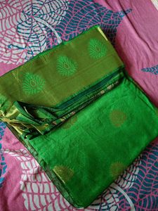Vibrant Green Silk Saree with Gold Motifs