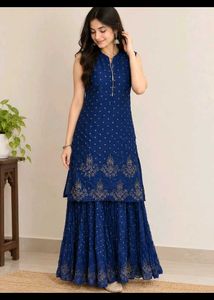 Stunning Navy Blue Embellished Kurta Set