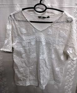 White Floral Sheer Top