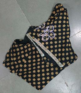 Green &amp; Black Worked Saree...