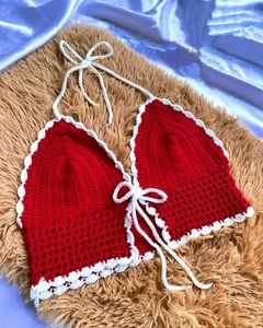 Red Crochet Halter Top