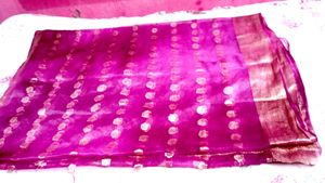 newbVibrant Pink Silk Saree with Golden Border
