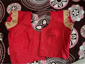 Elegant Red Blouse with Gold Embroidery