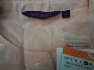 Peach Embroidered Kurta with Silver Stripes
