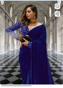 Elegant Blue Velvet Bollywood Saree