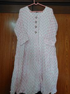 Soft cotton white and pink midi dress