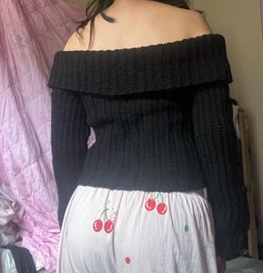 Chic Black Off-Shoulder Crochet Top