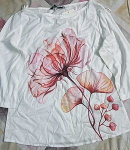 White Floral Print Top