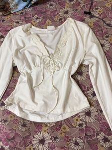 Cream Lace Trim Long Sleeve Top