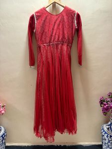 handwork Red Ethnic Gown with Embellishments