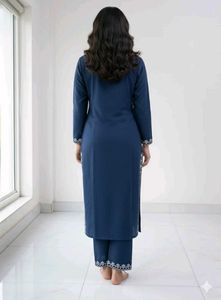 Elegant Winter Blue Embroidered Kurta Set