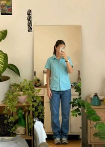 Blue Short Sleeve Button-Up Shirt
