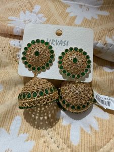 Elegant Gold & Green Jhumka Earrings