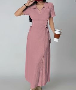 Pink Ribbed Midi Dress