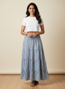 Striped Tiered Maxi Skirt