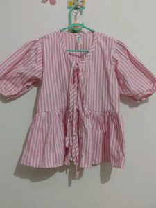 Pink Striped Peplum Top