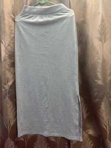 Light Grey Maxi Skirt With A Slit One Side