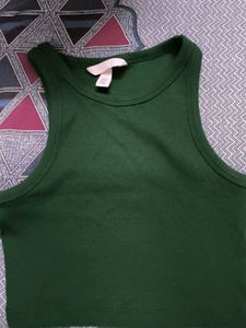 H&M Green Ribbed Cropped Tank Top