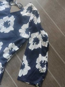 Navy Floral Print Midi Dress