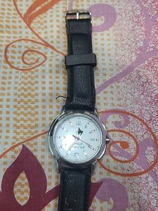Classic Black Leather Strap Watch