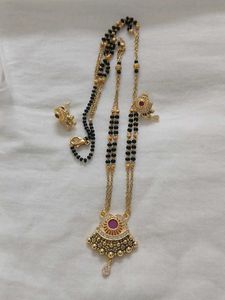 Gold Plated Mangalsutra & Earrings Set