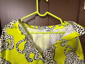 Lime Green Leopard Print Button-Up Shirt