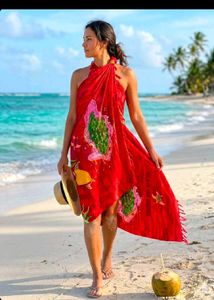 Vibrant Red Tropical Print Sarong/Cover-up