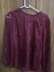 Embroidered Sheer Maroon Top
