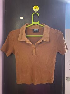 Brown Cropped Collared Shirt