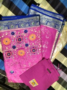 Pink Embroidered sareeset