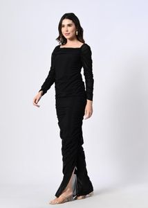Black Off-Shoulder Ruched Maxi Dress