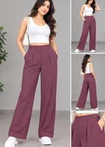 Maroon Pleated Wide-Leg Pants