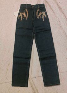 Y2K Tribal Wing Embroidery &amp; Rhinestone denim