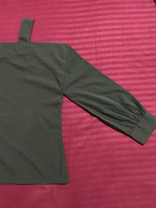 Olive Green Cold Shoulder Long Sleeve Top