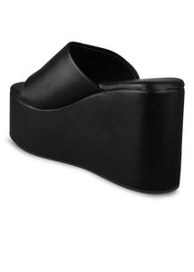 Chic Black Platform Wedge Slides