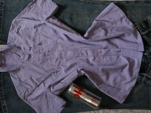 Lilac Button-Up Shirt with Jeans