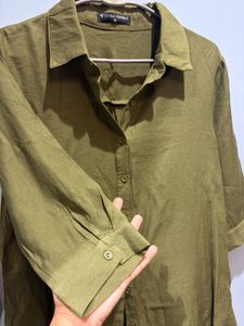 Olive Green Collared Button-Up Top