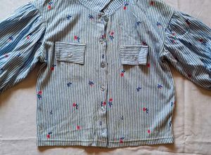 Striped Floral Puff Sleeve Top