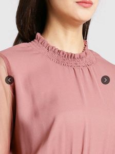 plusS Women Peach-Coloured Self Design Blouson Top