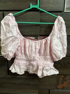 Pink Puff Sleeve Smocked Top